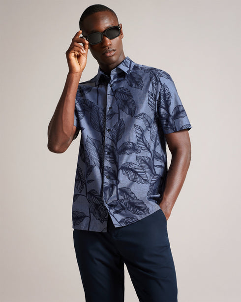 HOWTH-Shirts-SS Regular Linen Leaf Shirt- Ted Baker Romania